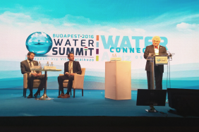Caption: András Szöllősi-Nagy, World Water Council Governor, Co-Chair of the International Programme Committee and President of the Drafting Group of the Budapest Water Summit 2016 presents the BWS Messages, 30 November 2016 ©Budapest Water Summit 2016